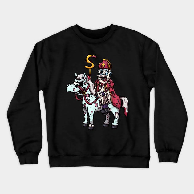 Horror Saint Nicholas On Horse Crewneck Sweatshirt by TheMaskedTooner